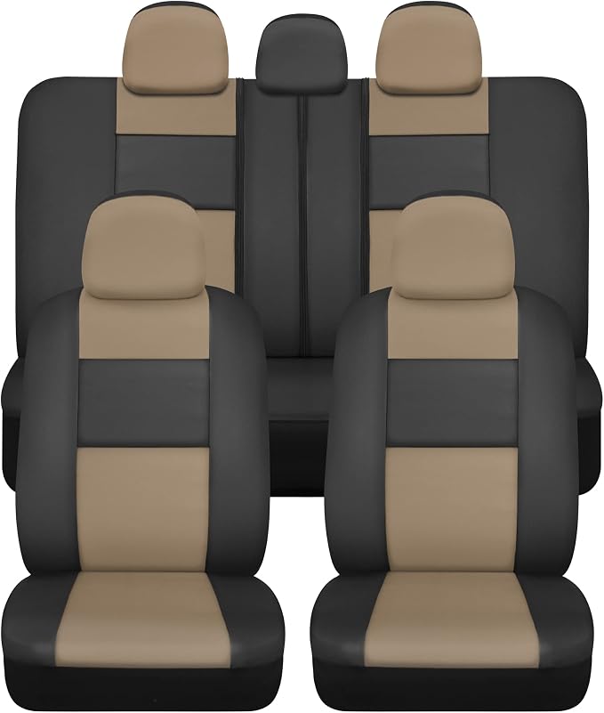Faux Leather Car Seat Covers — Full Set — Beige