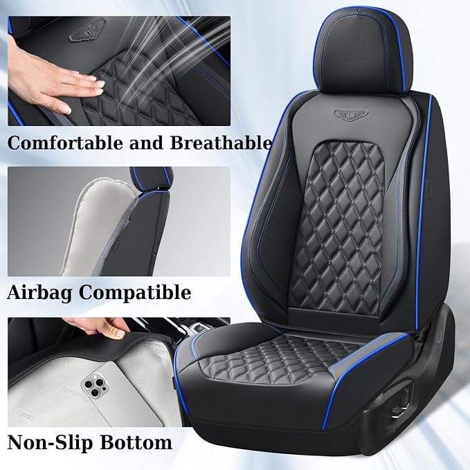 Universal Faux Leather Seat Covers — Full Set — Black / Blue