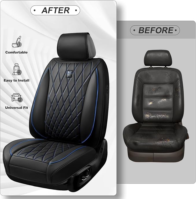 Universal Faux Leather Seat Covers — Front Seat — Black / Blue
