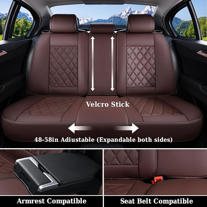Universal Faux Leather Seat Covers — Full Set — Coffee