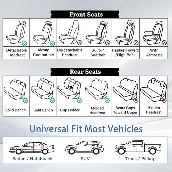 Universal Faux Leather Seat Covers — Full Set — Black