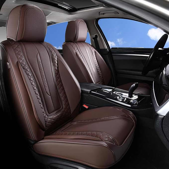 Universal Faux Leather Seat Covers — Front Seat — Coffee