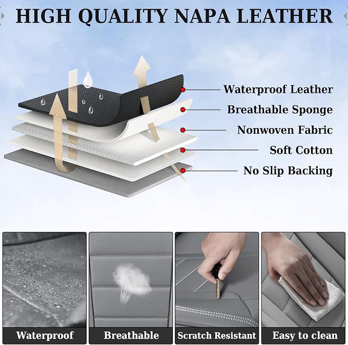 Universal Faux Leather Seat Covers — Front Seat — Gray