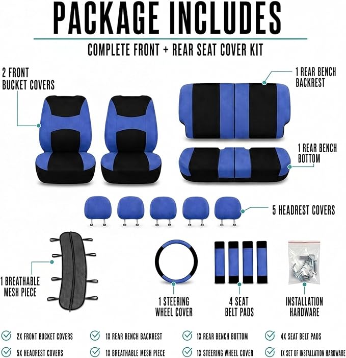 Universal Fabric Seat Covers — Full Set — Blue