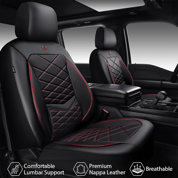 Universal Faux Leather Seat Covers — Full Set — Black / Red