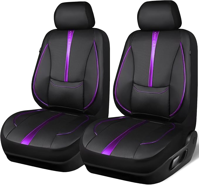 Universal Faux Leather Seat Covers — Front Seat — Black / Purple