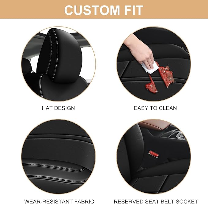 Faux Leather Car Seat Covers — Full Set — Black