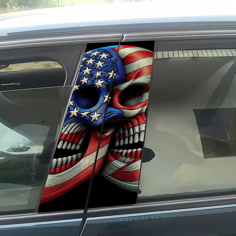 2pcs US Flag & Halloween Skull Car Decals B-Pillar Stickers 75dc0d9e-735f-4fed-9209-8e697128766c