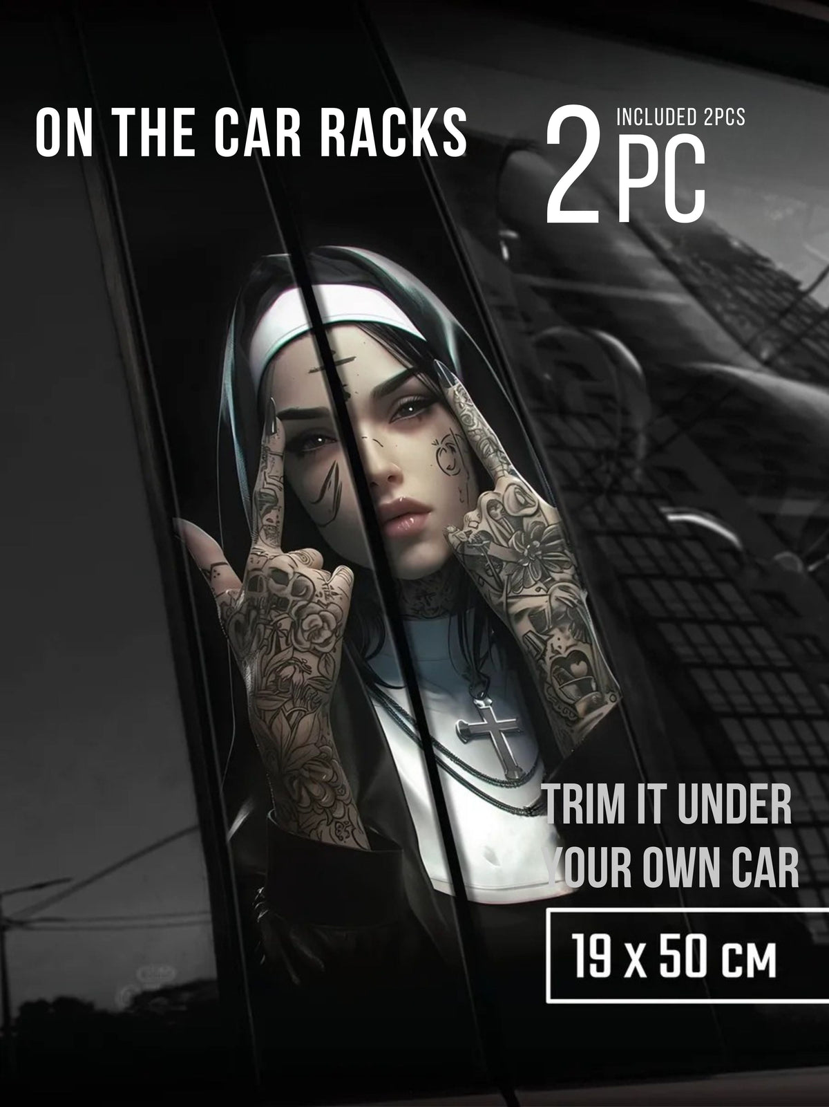 2Pcs Matte Vinyl Door Pillar Stickers  “Nun” Style Car Exterior Decals
