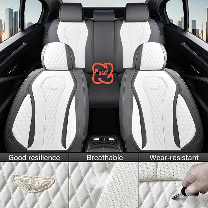 Universal Faux Leather Seat Covers — Front Seat — White