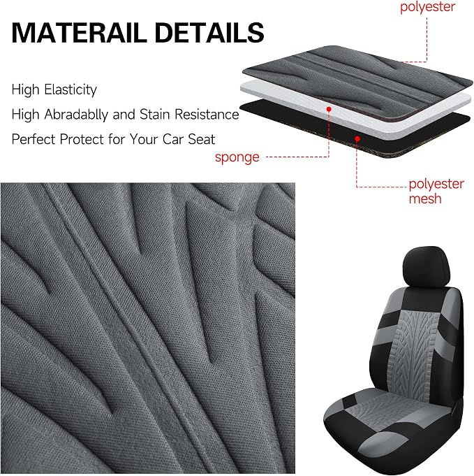 Universal Fabric Seat Covers — Full Set — Black / Gray