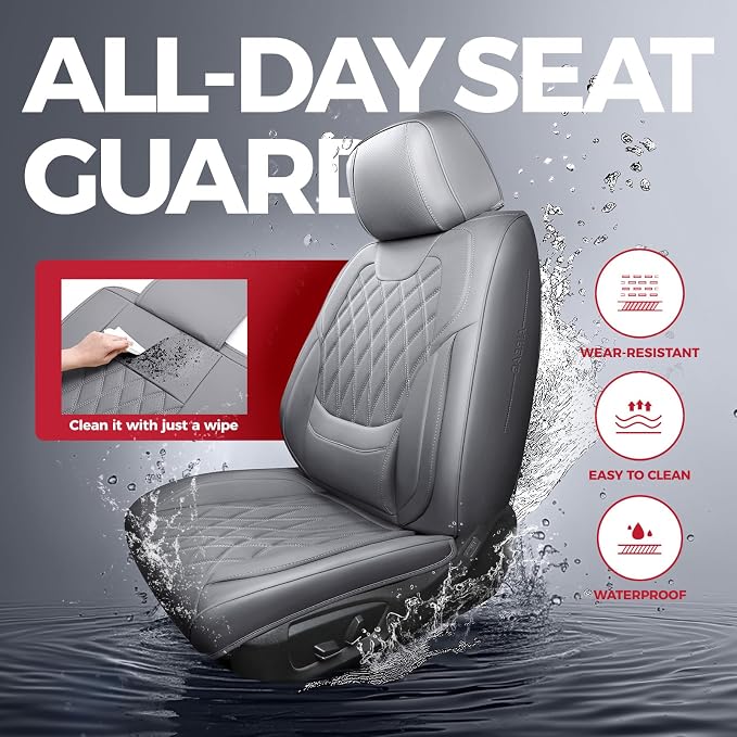 Universal Faux Leather Seat Covers — Full Set — Gray