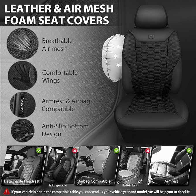 Universal Faux Leather Seat Covers — Full Set — Black