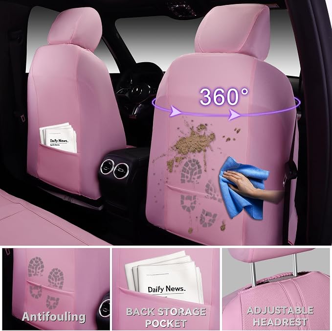 Universal Faux Leather Seat Covers — Full Set — Pink