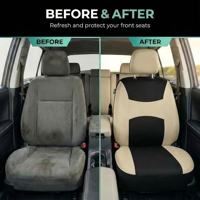 Universal Fabric Seat Covers — Front Seat — Beige / Black