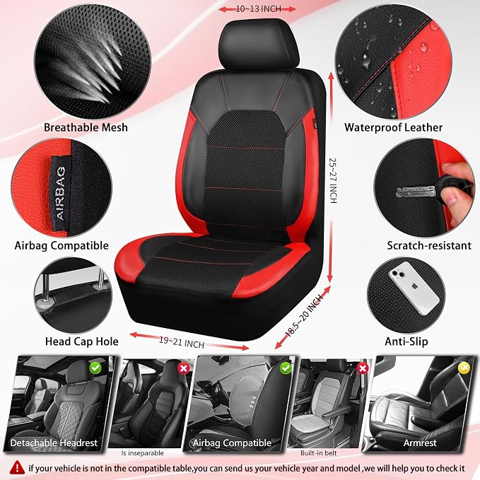 Universal Fabric Seat Covers — Front Seat — Black / Red