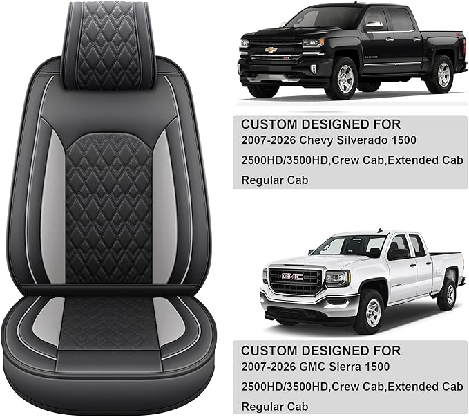 Seat Covers for Chevrolet Silverado / GMC Sierra — Full Set — Black / Gray