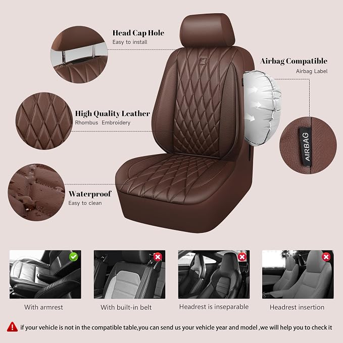 Universal Faux Leather Seat Covers — Full Set — Brown
