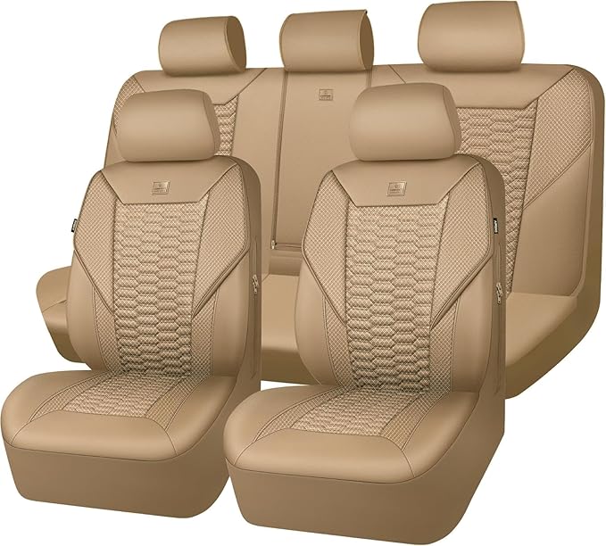Universal Faux Leather Seat Covers — Full Set — Tan / Beige