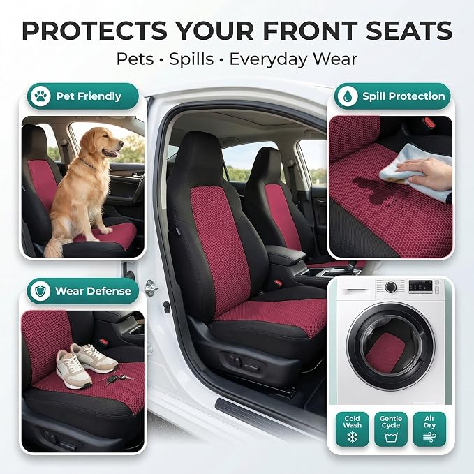 Universal Fabric Seat Covers — Full Set — Burgundy