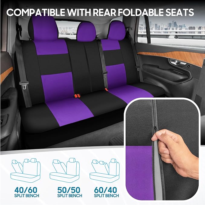 Car Seat Covers — Full Set — Purple / Black
