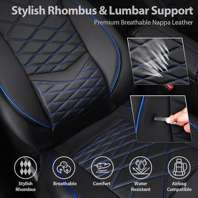 Universal Faux Leather Seat Covers — Full Set — Black / Blue