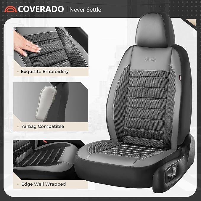 Fabric Car Seat Covers — Front Seat — Black / Gray