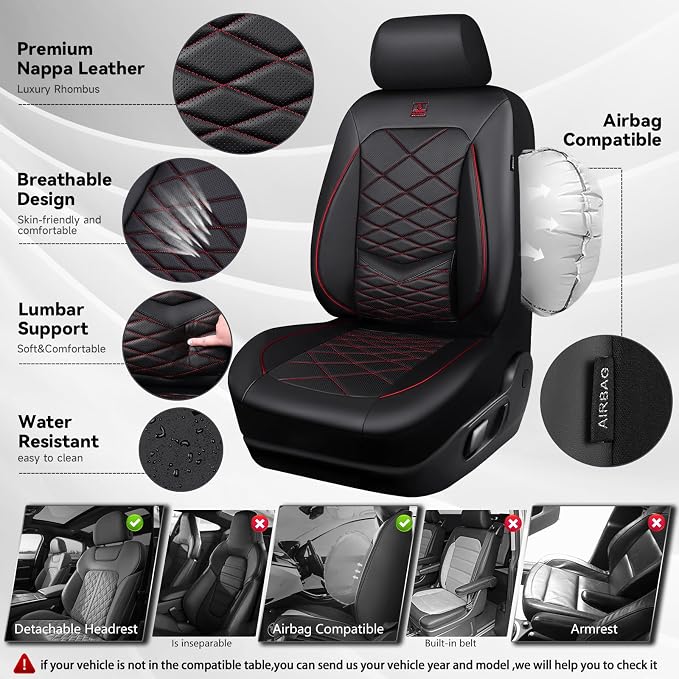 Universal Faux Leather Seat Covers — Full Set — Black / Red