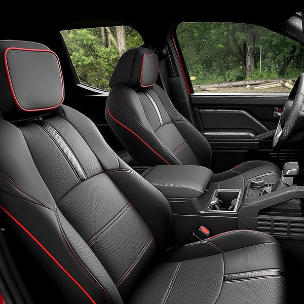 Faux Leather Seat Covers for Toyota Tacoma — Full Set — Black / Red