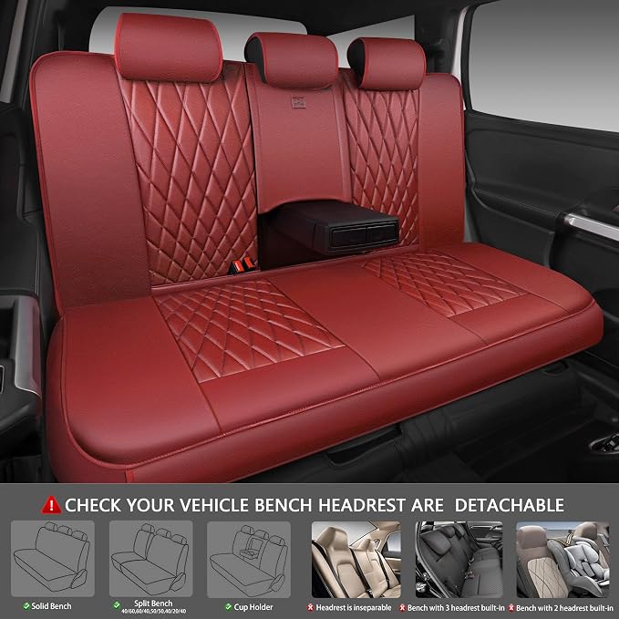 Universal Faux Leather Seat Covers — Full Set — Burgundy / Red