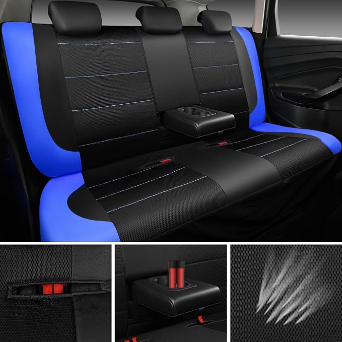 Universal Fabric Seat Covers — Full Set — Black / Blue