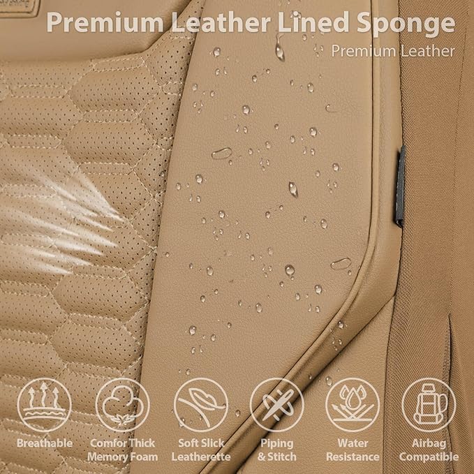 Universal Faux Leather Seat Covers — Full Set — Tan / Beige