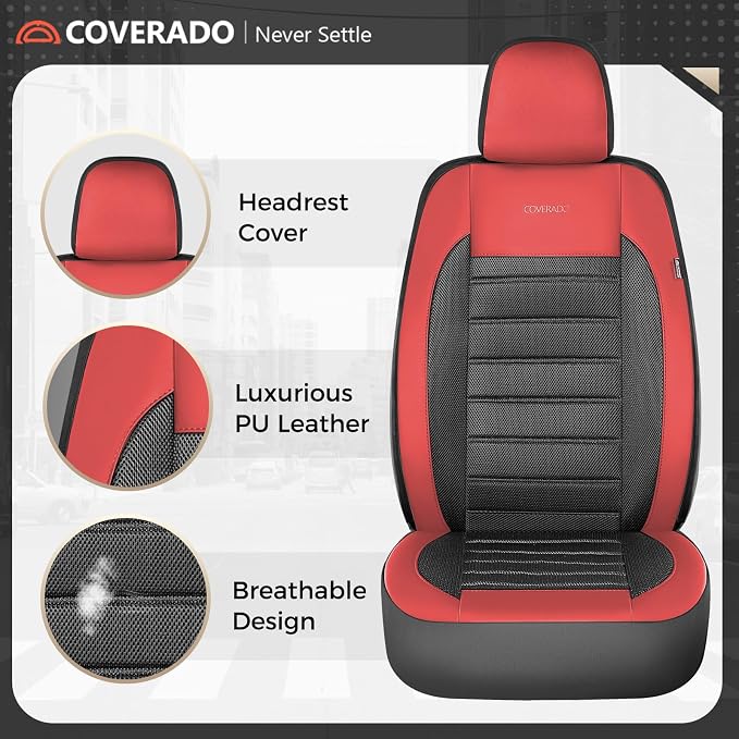 Fabric Car Seat Covers — Front Seat — Black / Red