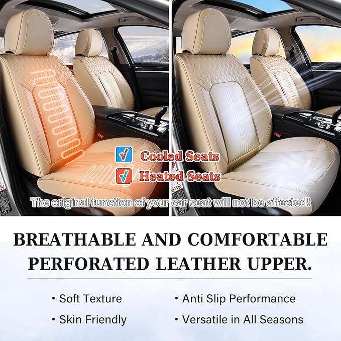 Universal Faux Leather Seat Covers — Front Seat — Beige