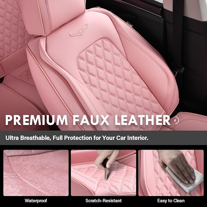 Universal Faux Leather Seat Covers — Full Set — Pink