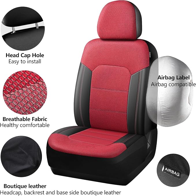 Universal Fabric Seat Covers — Black / Red