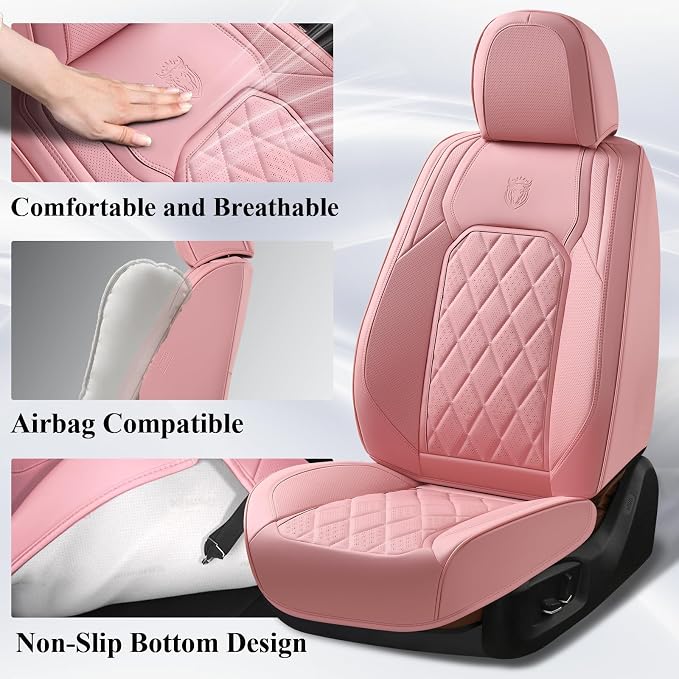 Universal Faux Leather Seat Covers — Front Seat — Pink