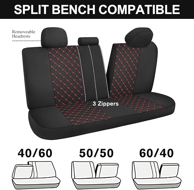 Fabric Car Seat Covers — Full Set — Black / Red