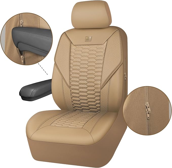 Universal Faux Leather Seat Covers — Full Set — Tan / Beige