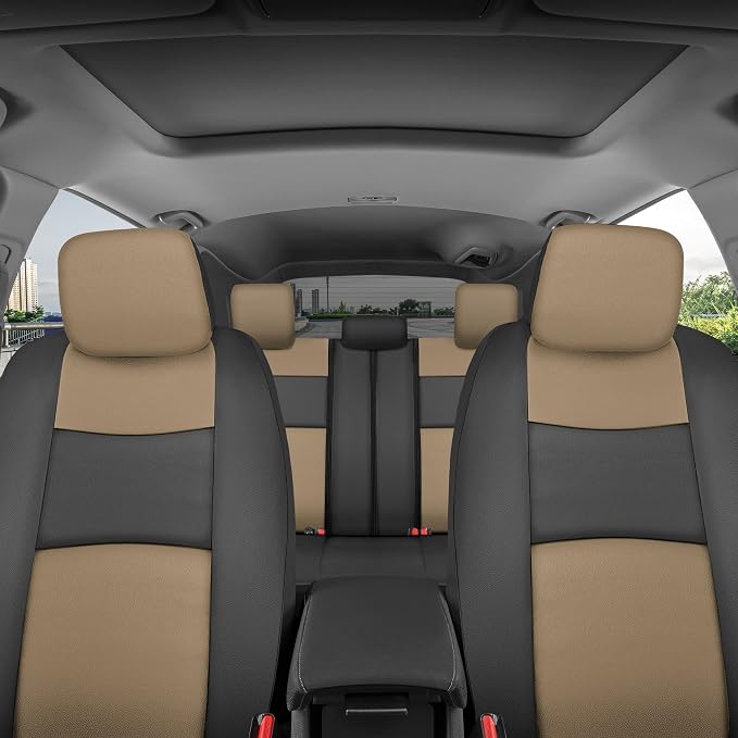 Faux Leather Car Seat Covers — Full Set — Beige