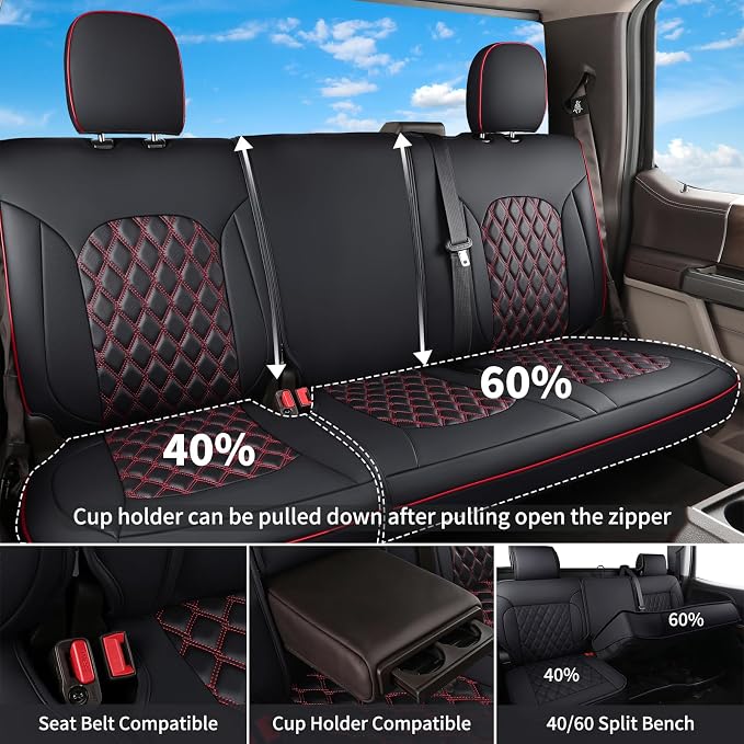 Seat Covers for Multiple Vehicles — Full Set — Black / Red