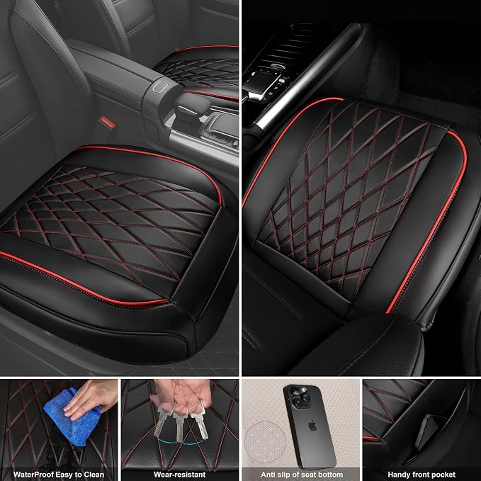 Universal Faux Leather Seat Covers — Front Seat — Black / Red
