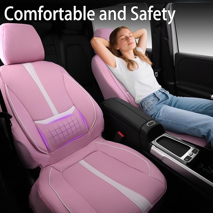 Universal Faux Leather Seat Covers — Front Seat — Pink / White