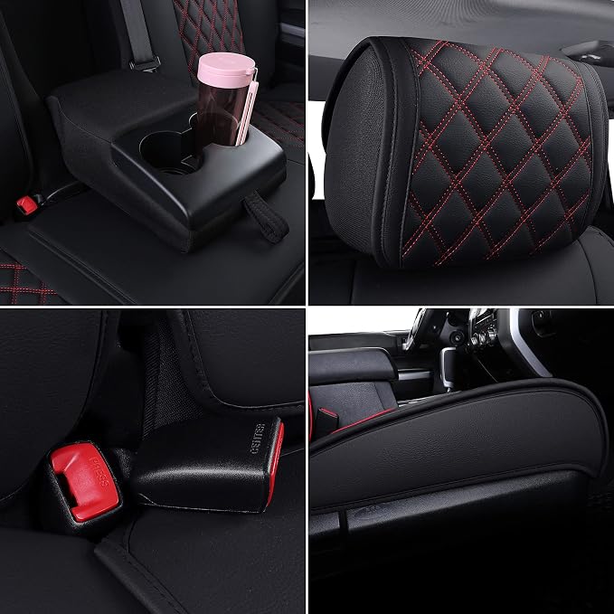 Faux Leather Seat Covers for Toyota Tundra — Full Set — Black / Red