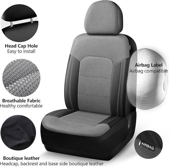 Universal Fabric Seat Covers — Black / Gray
