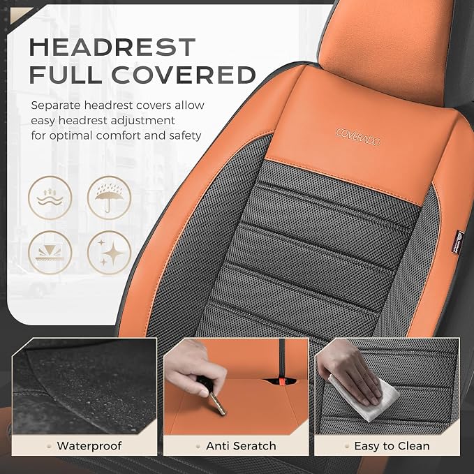 Fabric Car Seat Covers — Front Seat — Orange / Black