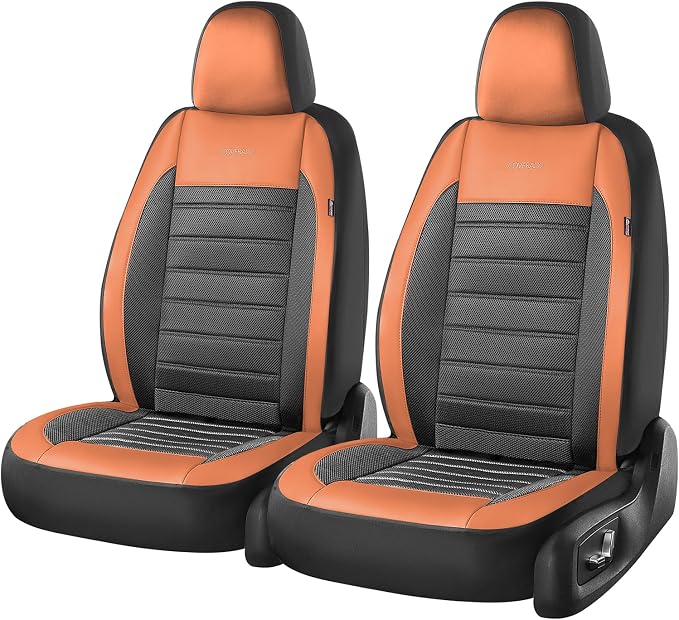 Fabric Car Seat Covers — Front Seat — Orange / Black