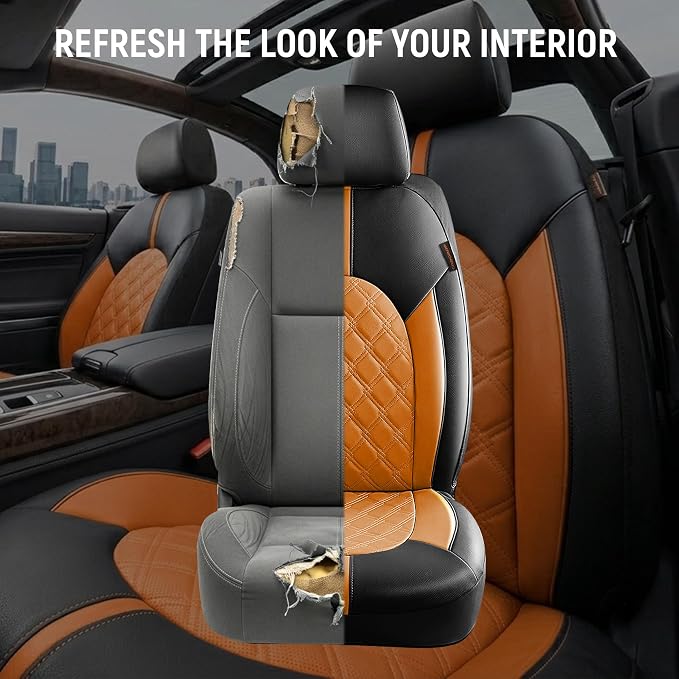 Universal Faux Leather Seat Covers — Front Seat — Orange / Brown