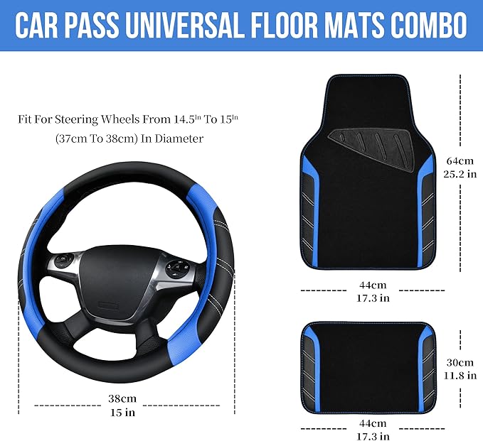 Universal Fabric Seat Covers — Full Set — Black / Blue