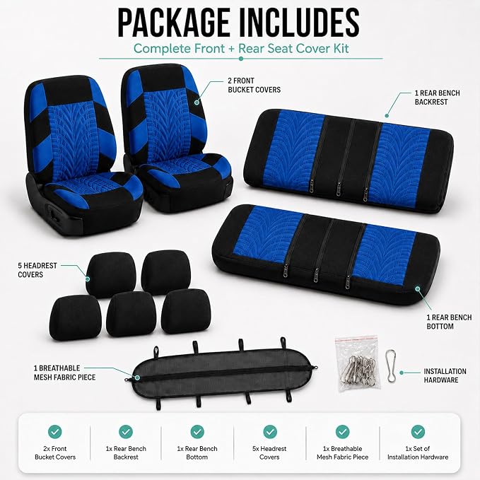 Universal Seat Covers — Full Set — Blue